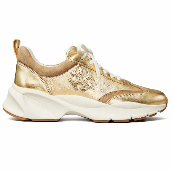NWT Authentic Tory Burch T Monogram Good Luck Sneakers Size 11 M Gold - Picture 8 of 10